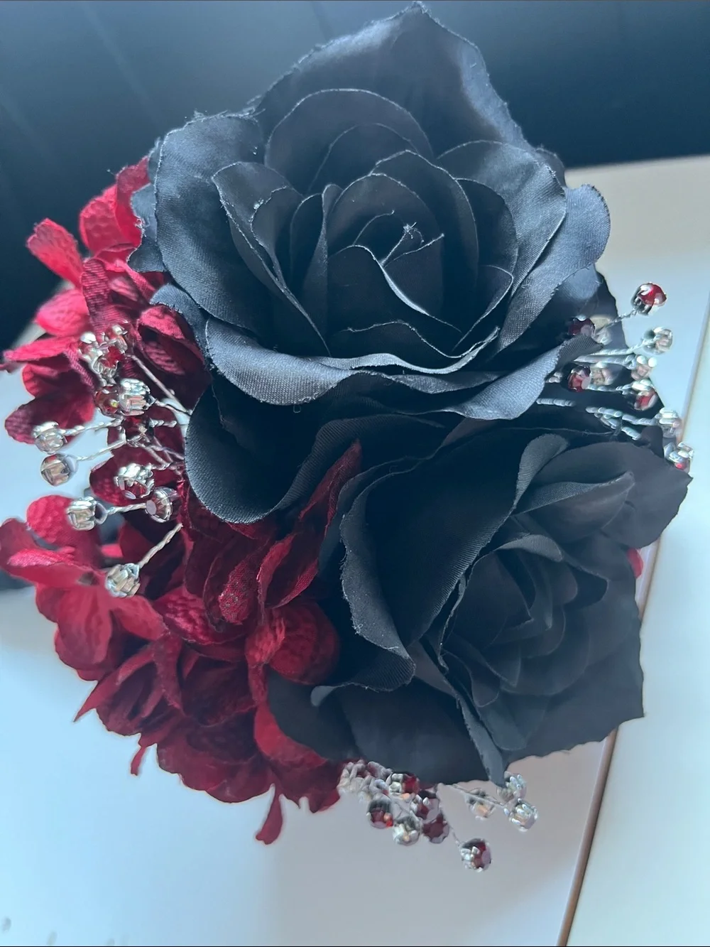 Black & Deep Red Floal Bouquet with Crystal Accents